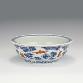 A CHINESE BLUE AND WHITE IRON RED GLAZED PORCELAIN BOWL