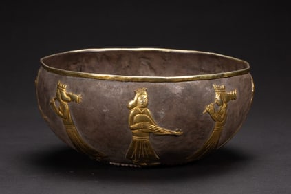 A SILVER PARTLY GILT FIGURAL STORY BOWL