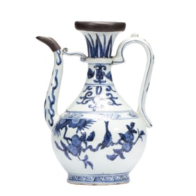 A BLUE AND WHITE EWER