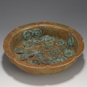 A CELADON GLAZE LOBED DISH