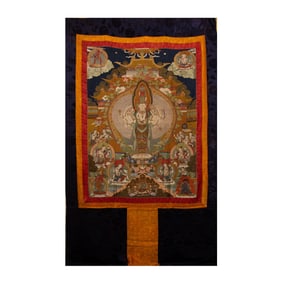 A CHINESE IMPERIAL EMBROIDERED THANGKA OF AVALOKITESVARA