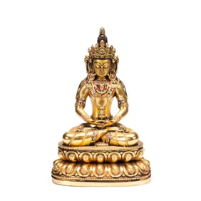A HARDSTONES INLAID SEATED AMITAYUS