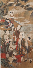 A CHINESE PAINTING OF LUOHAN GROUP