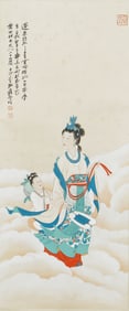 A CHINESE PAINTING OF GODDESS SIGNED ZHANG DAQIAN