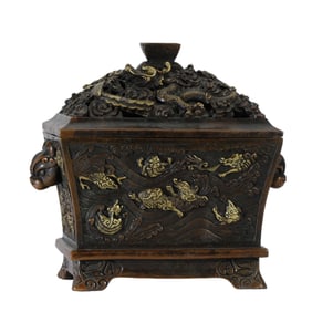 A BRONZE PARTLY GILT CENSER WITH COVER