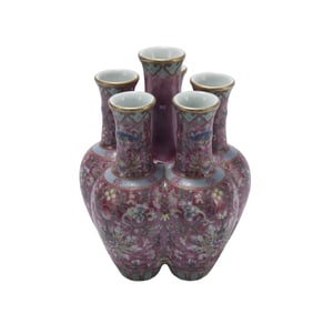 A CHINESE FAMILLE ROSE PORCELAIN SIX TUBES VASE, QIANLONG
