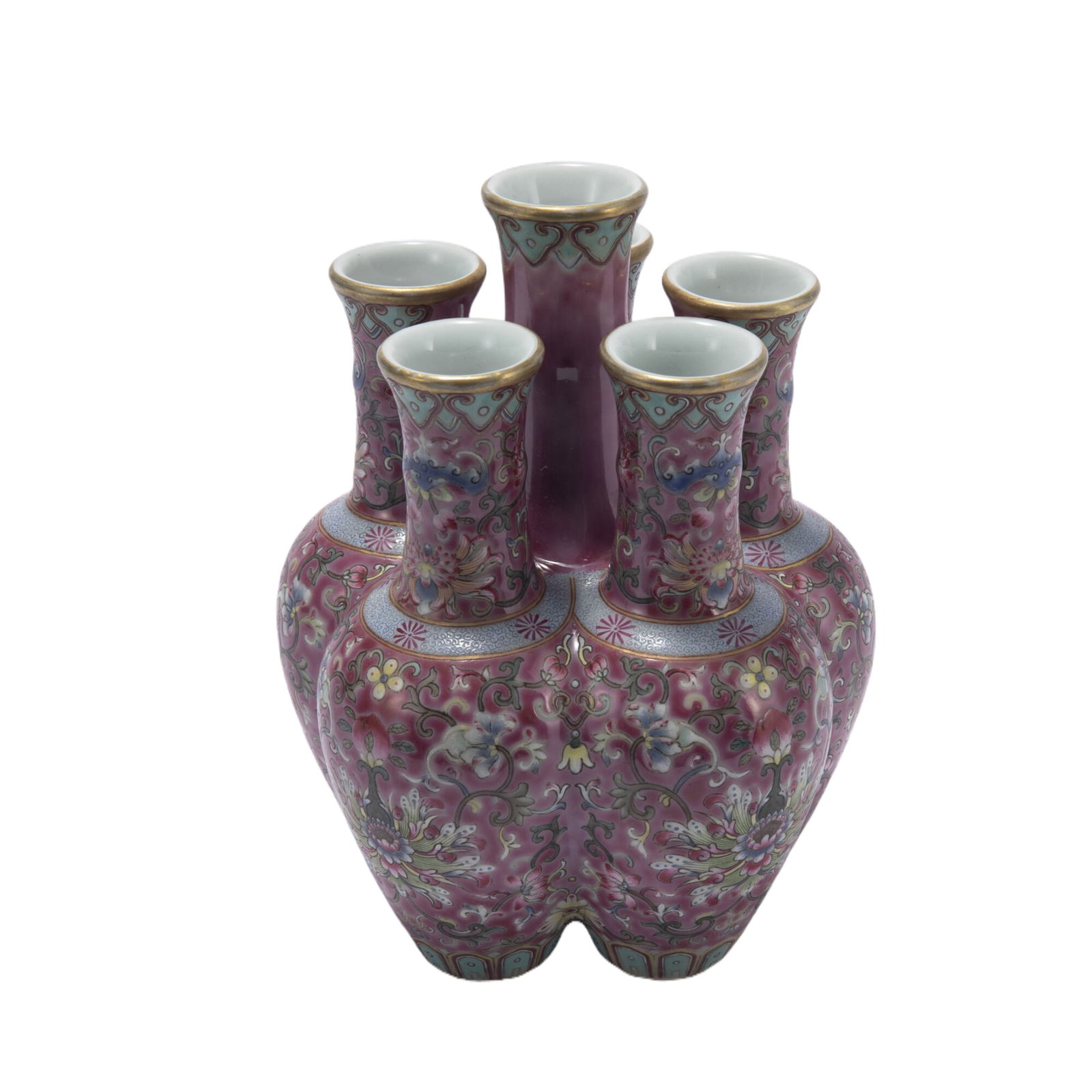 A CHINESE FAMILLE ROSE PORCELAIN SIX TUBES VASE, QIANLONG (1 of 9)