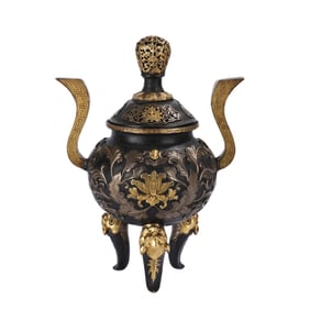 A BRONZE-GILT INCENSE BURNER WITH COVER