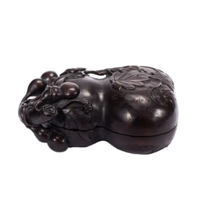 A CARVED ROSEWOOD ZITAN DOUBLE GOURDS BOX WITH COVER