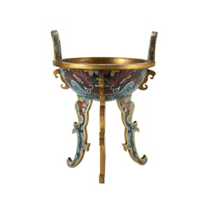 A CLOISONNE ENAMEL TAOTIE MASK TRIPOD CENSER