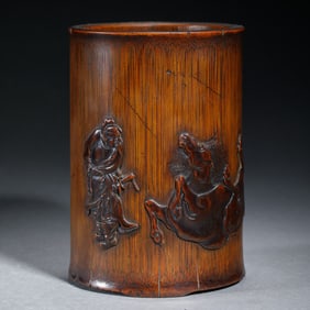 A CARVED BAMBOO FIGURE WITH HORSE