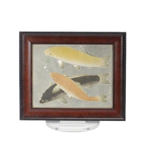 A SILVER PAINTING OF CARPS