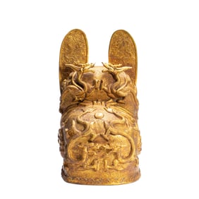 A VERY RARE BRONZE-GILT DRAGON HAT
