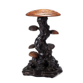 A CARVED HUANGHUALI INLAID ROSEWOOD ZITAN DECORATION