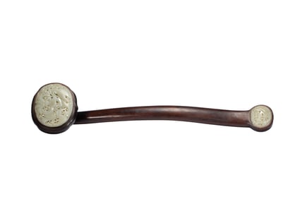 A CARVED WHITE JADE PLAQUES INLAID HUANGHUALI RUYI SCEPTER