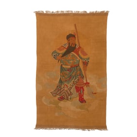 A DESI-EMBROIDERED HANGING PANEL OF GUANDI