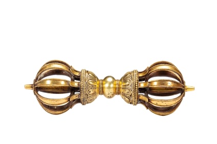 A SINO-TIBETAN BRONZE-GILT VAJRA
