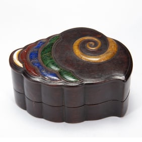 A HARDSTONES INLAID ROSEWOOD ZITAN BOX WITH COVER