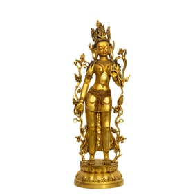 A BRONZE-GILT STANDING PADMAPANI