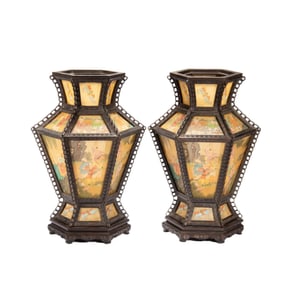 PAIR CARVED ROSEWOOD ZITAN LANTERNS