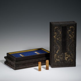 TWO CARVED TIANHUANG SEALS WITH BOX