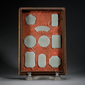 A SET OF CARVED AND INSCRIBED WHITE JADE PLAQUES