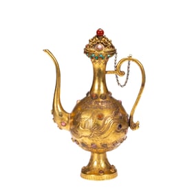 A HARDSTONES INLAID BRONZE-GILT EWER