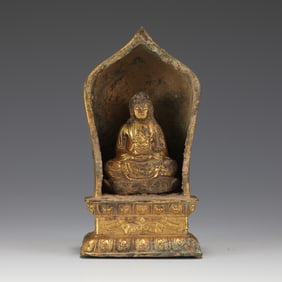 A BRONZE-GILT SEATED GUANYIN