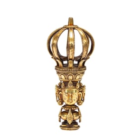 A BRONZE-GILT PHURBA HANDLE