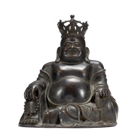 A BRONZE SEATED BUDAI