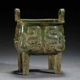 A BRONZE TAOTIE MASK INCENSE BURNER