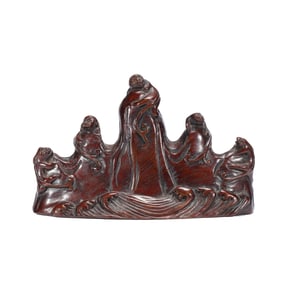 A CARVED ROSEWOOD ZITAN BRUSH-REST