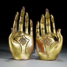 PAIR BRONZE-GILT BUDDHA HANDS
