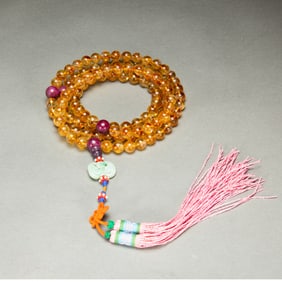 A CHINESE IMPERIAL CITRINE PRAYER BEADS