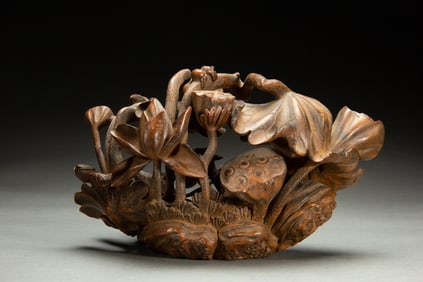 A CARVED BAMBOO LOTUS POND ORNAMENT