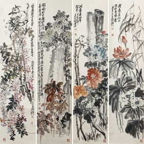 A CHINESE PAINTING OF SEASONAL FLOWERS SIGNED WU CHANGSHUO
