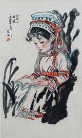 A CHINESE PAINTING OF FIGURAL STORY SIGNED LIU WENXI