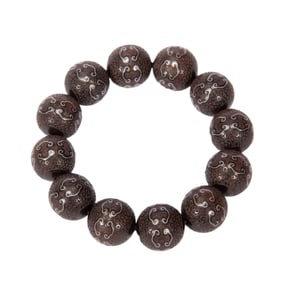 A SILVER INLAID ALOES-WOOD CHENXIANG BRACELET