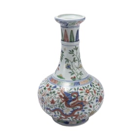 A WUCAI GLAZE DRAGON PHOENIX VASE