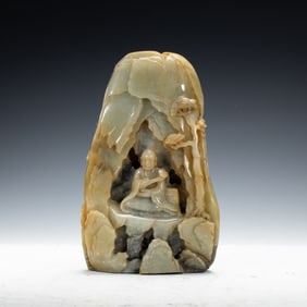 A CARVED JADE LUOHAN DECORATION