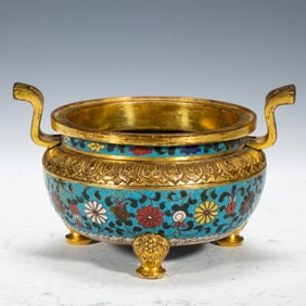 A CLOISONNE ENAMEL TRIPOD CENSER