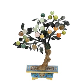 A HARDSTONES DECORATED CLOISONNE ENAMEL BONSAI
