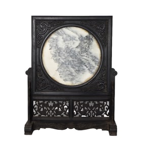 A MARBLE PLAQUE INLAID ROSEWOOD ZITAN TABLE SCREEN