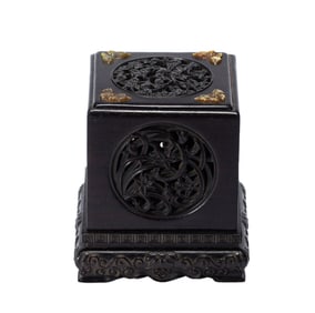 A CARVED ROSEWOOD ZITAN BOX WITH COVER