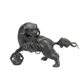 A BRONZE LION INCENSE BURNER