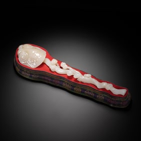 A FINE CARVED WHITE JADE RUYI SCEPTER
