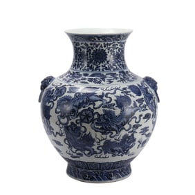 A BLUE AND WHITE PORCELAIN BEAST ZUN VASE