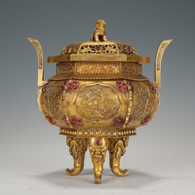 A HARDSTONES INLAID INCENSE BURNER