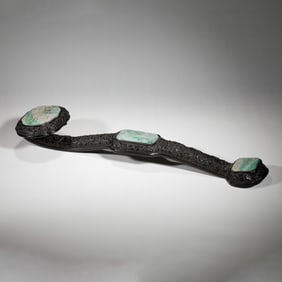 A CARVED ROSEWOOD INLAID ROSEWOOD ZITAN RUYI SCEPTER