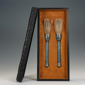 PAIR CLOISONNE ENAMEL CALLIGRAPHY BRUSHES